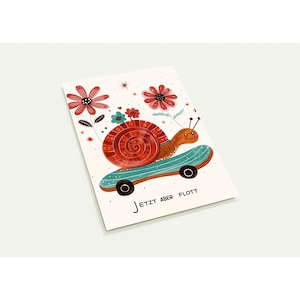 10 cartes postales de félicitations tardives, escargot sur skateboard