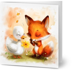 10 Karten, Küken und Fuchs, Blume, Lachen,
