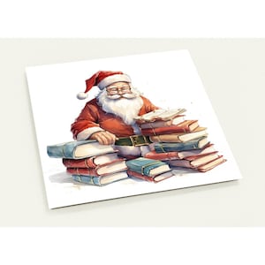 10 Tarjetas de Navidad Papá Noel con Libros Juego de 10 Tarjetas Postales (2 Caras, Sobres Estándar)
