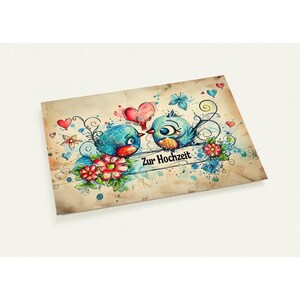 10 tarjetas, boda, amor, pájaros, corazones, flores.