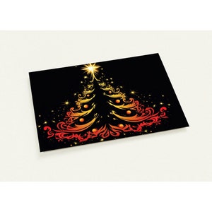 10 Weihnachtskarten, Tannenbaum, gelb rot, Set mit 10 Postkarten (2-seitig, Standardumschläge)