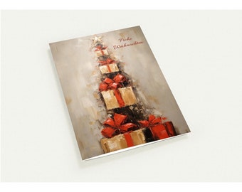 10 Christmas Cards, Christmas Tree with Gifts, Set of 10 Greeting Cards (Standard Envelopes)