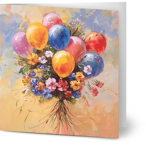 10 tarjetas de felicitación, cumpleaños, globos, ramo de flores.