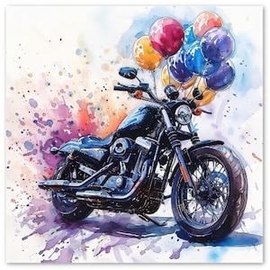 10 motorfiets met ballonnen verjaardagswenskaarten (standaard enveloppen inbegrepen)