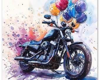 10 Motorcycle with Balloons Birthday Greeting Cards (Standard Envelopes Included)