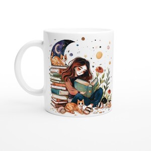 Buchmädchen, Katzen, Träumen, Tasse
