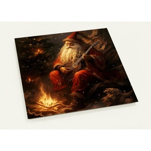 10 kerstkaarten Kerstman met gitaar Set van 10 ansichtkaarten (2-zijdig, standaard enveloppen)