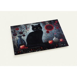 10 Karten, schwarze Katze, Stillleben, Kunst
