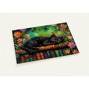 10 Karten, Schwarze Katze, Bücher, Blumen