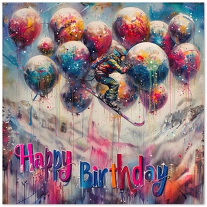 10 Geburtstagskarten, Skispringer, Ski, Ballons