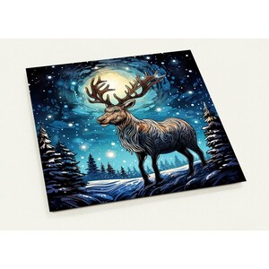 10 Weihnachtskarten, Hirsch, Rentier, Nacht, Mondschein, Set mit 10 Postkarten (2-seitig, Standardumschläge)
