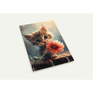 10 tarjetas postales, gatito con flor, (2 caras, sobres estándar)