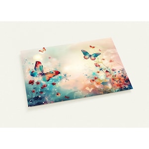 10 cartes, papillon, fleurs, aquarelle, fantaisie
