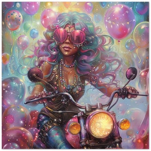 10 Karten, Comic, Frau, Bike, bunt, Ballons