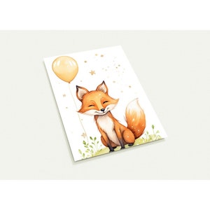 10 cartes postales, renard avec ballon, anniversaire, félicitations (enveloppes standards recto-verso)