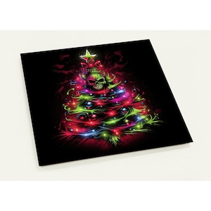 Set di 10 cartoline natalizie con teschio di albero di Natale al neon, set di 10 cartoline (buste standard su 2 lati)