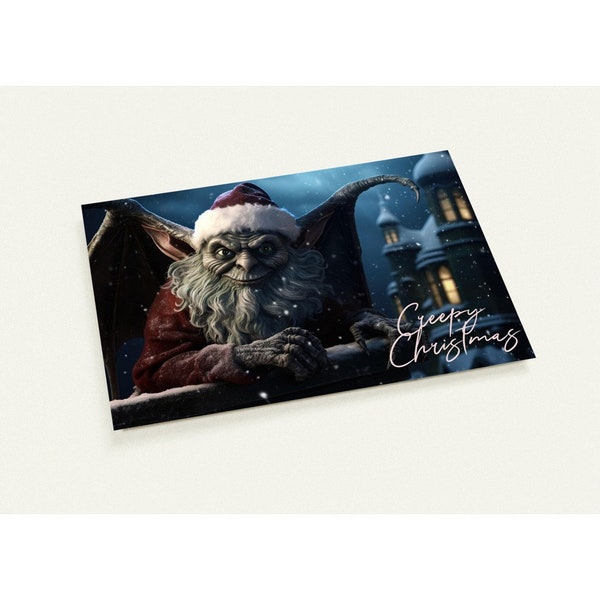 10er Set Weihnachtskarten, Gruselige Weihnachten, Gargoyle,  Set mit 10 Postkarten (2-seitig, Standardumschläge)