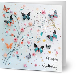 10 cartoline, buon compleanno, compleanno, farfalle e fiori