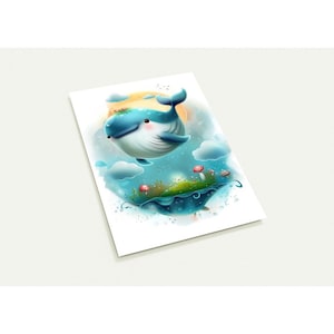 10 kaarten, schattige walvis met paddenstoelen, schattig