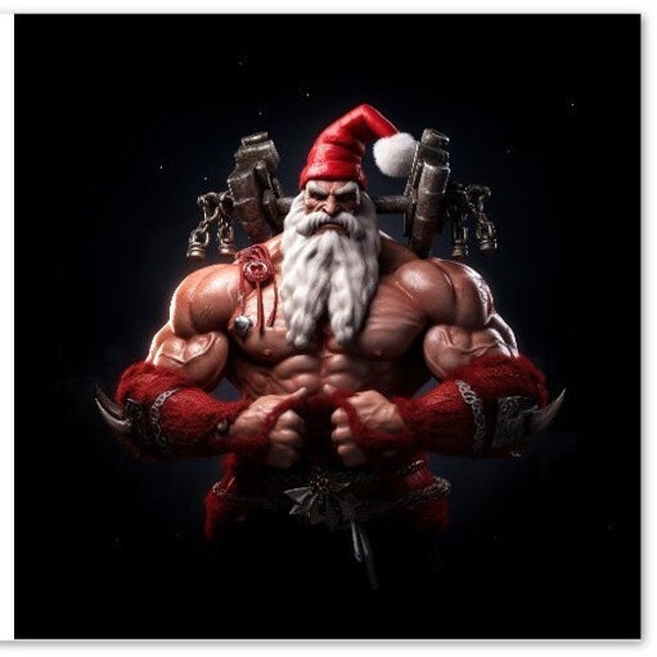 10 Weihnachtskarten, außergewöhnlich, Bodybuilder, Weihnachtsmann, Muskeln, Set mit 10 Grußkarten (Standardumschläge)