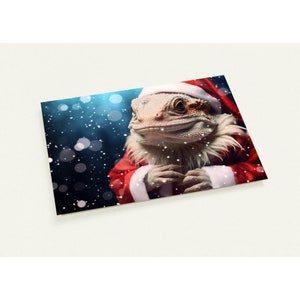 Lot de 10 cartes de Noël, lézard, dragon barbu, Père Noël