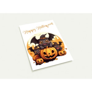 10 Cards, Happy Halloween, Bats, Pumpkins, Autumn, Fun, Set of 10 Postcards (2 Sided, Standard Envelopes)