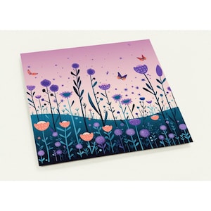 10 cartões postais, flores, prado florido, roxo, liso, conjunto de 10 cartões postais (frente e verso, envelopes padrão)