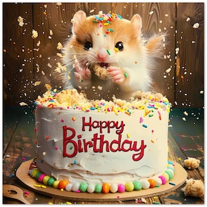 10 Karten, Hamster in Torte, Geburtstag