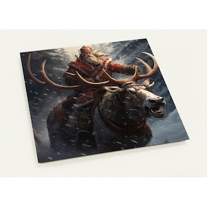 10 Weihnachtskarten, Weihnachtsmann auf Rentier, Set mit 10 Postkarten (2-seitig, Standardumschläge)