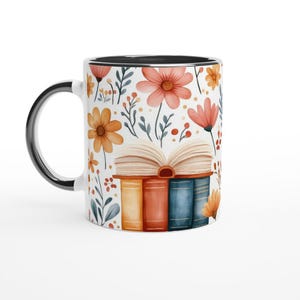 Booklover Mug, Books and Flowers, Mug