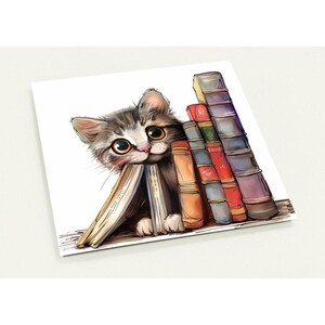10 cartoline gatto con libri, fumetti