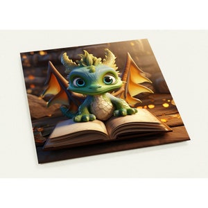 10 cartes postales, dragon mignon avec livre, dragon livre, bébé dragon, lot de 10 cartes postales (2 faces, enveloppes standard)