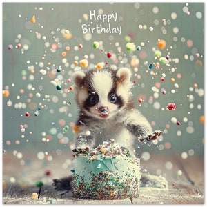 10 cartes, raton laveur mignon, anniversaire, gâteau