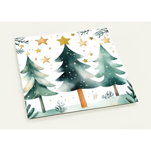 10 cartes de Noël, sapins de Noël avec étoiles, avec détails déjoués