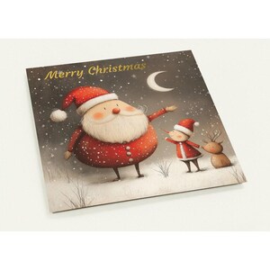 10 Postkarten, Weihnachten, Weihnachtsmann, Wichtel, Rentier, Schnee, foliert