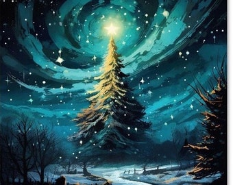 10 Christmas Cards, Glowing Christmas Tree, Set of 10 Greeting Cards (Standard Envelopes)