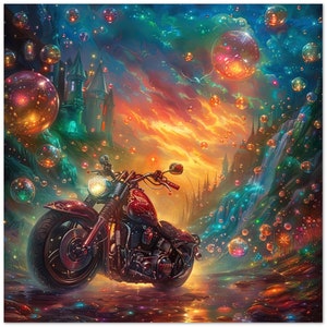 10 Karten bunt, Motorrad, kitschig, Seifenblasen