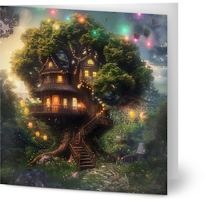 10 kaarten, verlichte boomhut, fantasie,
