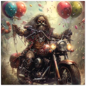 10 Karten, Biker mit Ballons, Motorrad, Geburtstag