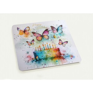 10 cartes, Joyeux Anniversaire, aquarelle, papillons, gâteau