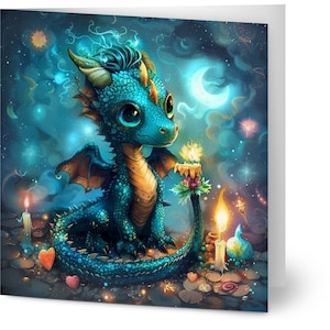10 cartes, dragon avec bougie au bout de la queue