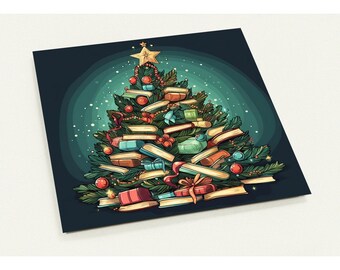 10 Christmas Cards, Book Friend, Christmas Tree with Books, Set of 10 Postcards (2-Sided, Standard Envelopes)