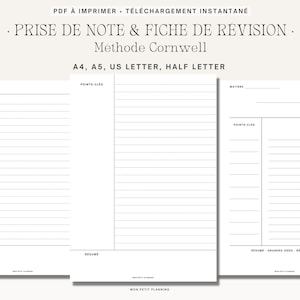 Cornwell method note taking / Revision sheets for students / Facilitates memorization of lessons / University, College, School exams