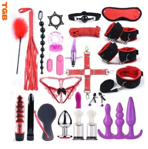 1 set 10 pcs set of Ladies' leather red bondage kit BDSM kits mouth plug  nipple clip for fun sex toys
