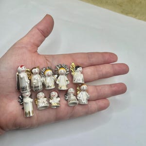 Tiny Angels: Iridescent golden and silver accents Guardian Angel Cherubs  Porcelain Gift Dollhouse Miniatures French Feves CC2