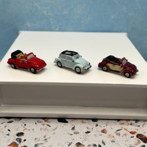 Mini Convertible Cars Retro Automobiles VW Bug Auto Transportation Vehicles Sports Car Tiny Vintage Dollhouse Porcelain Miniatures Old Toys