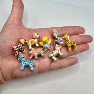 Tiny Patterned Animals: Dog Cat Bunny Baby Chick Pony Elephant Bear Giraffe Stuffed Animal French Feves Porcelain Dollhouse Miniatures TT28