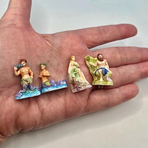 Tiny Mermaids Merman Neptune Salacia Woman on Rocks: Sea Sirens Male Female Water Nymphs  Porcelain Dollhouse Miniatures French Feves PP30