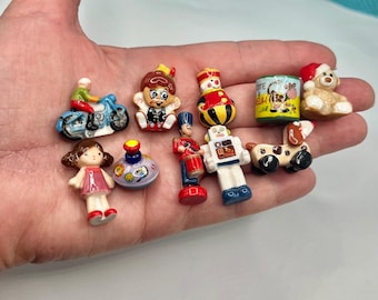 Tiny Old Toys: Wobble Clown Robot Top Pinocchio Teddy Bear Dog Baby Doll Moo Box Motorcycle Soldier Dollhouse Miniatures French Feves TT27