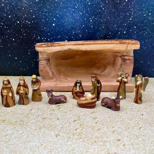 Tiny Nativity Set: Earth Tones  Copper Brown Porcelain 10 Piece Set Hand Painted French Feves Dollhouse Miniatures